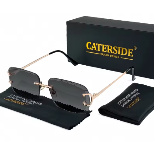 Lunettes de soleil sans monture pour hommes – Style carré dégradé, Cupronickel, tendance punk, UV400